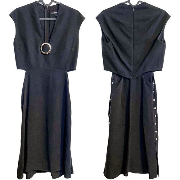 Derek Lam Buckle Cut Out Midi Dress Black 0 - Picture 5 of 12
